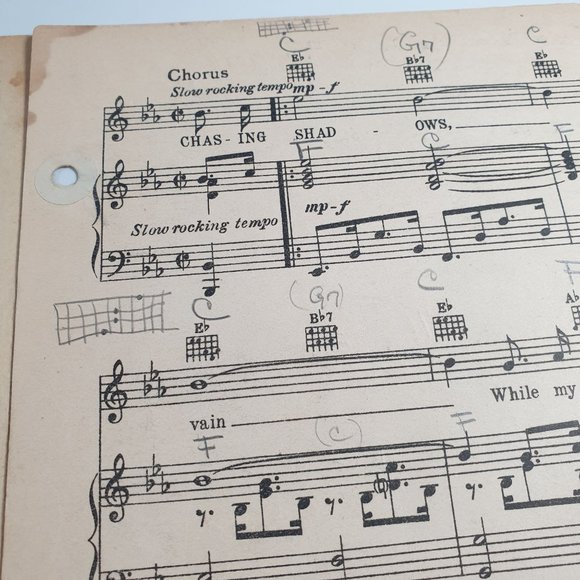 Vintage Sheet Music 1935 Chasing Shadows Voice Piano Guitar Easy Listening Song - Picture 5 of 6